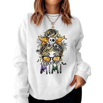 Groovy Spooky Mimi Messy Bun Witch Mom Halloween Women Sweatshirt | Mazezy