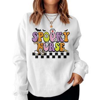 Groovy Spooky Nurse Retro Halloween Nurse Fall Scrub Women Halloween Nurse Women Sweatshirt | Mazezy