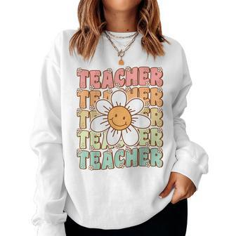 Groovy Teacher Cute Daisy Flower Retro Back To School Women Sweatshirt | Mazezy AU