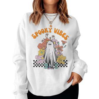 Halloween Costume Spooky Vibes Little Floral Girl Ghost Halloween Women Sweatshirt | Mazezy