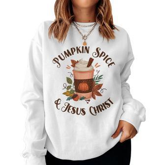 Halloween Fall Autumn Season Pumpkin Spice And Jesus Christ Halloween Women Sweatshirt | Mazezy