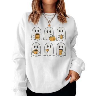 Halloween Iced Coffee Ghost Spooky Season Student Teacher Women Sweatshirt - Monsterry DE