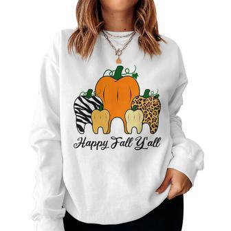Happy Fall Y'all Pumpkin Tooth Lepard Zebra Halloween Dental Women Sweatshirt - Monsterry CA