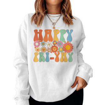 Happy Fri-Yay Friday Lovers Fun Teacher Groovy Women Crewneck Graphic Sweatshirt - Seseable