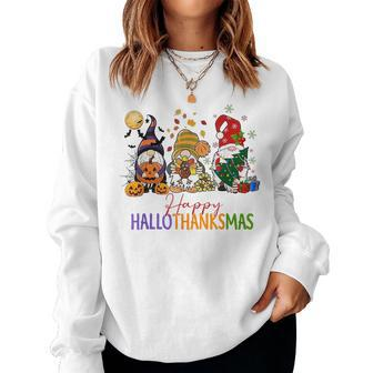 Happy Hallothanksmas Coffee Halloween Thanksgiving Christmas Women Sweatshirt