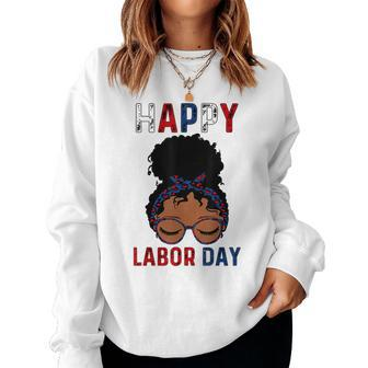 Happy Labor Day Happy Vintage Labor Day Messy Bun Women Sweatshirt | Mazezy DE