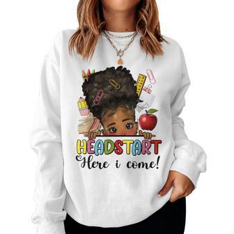 Headstart Here I Come Afro Girl Messy Bun Back To School Women Sweatshirt - Seseable