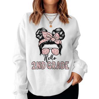 Hello 2Nd Grade Messy Hair Bun Girl Back To School First Day Women Sweatshirt - Thegiftio UK