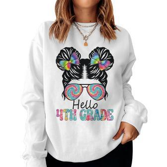 Hello 4Th Grade Girl With Hair Styled Back To School Women Sweatshirt - Seseable