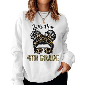 Hello 4Th Grade Messy Hair Bun Girl Back To School First Day Women Crewneck Graphic Sweatshirt - Seseable