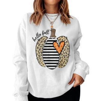 Hello Fall Yall Leopard Pumpkin Heart Happy Thanksgiving Women Sweatshirt - Thegiftio UK