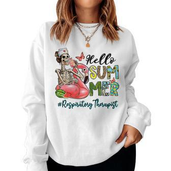 Hello Summer Skull Flamingo Float Respiratory Therapist Therapist Women Sweatshirt | Mazezy