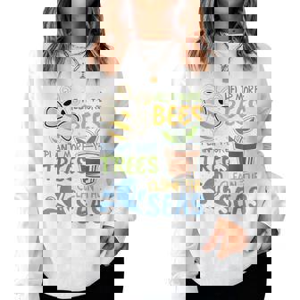 Help More Bees Plant Trees Clean Seas Earth Day Light Women Crewneck Graphic Sweatshirt - Thegiftio