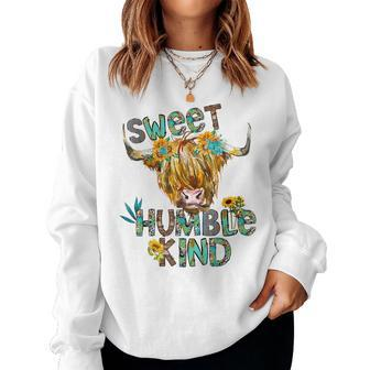 Highland Cow Sunflower Sweet Humble Kind Western Country Women Sweatshirt - Monsterry UK