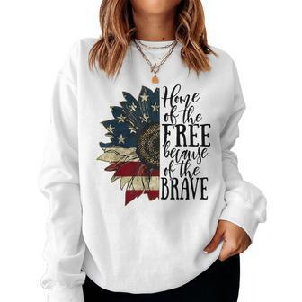 Home Of The Free Because Of The Brave American Sunflower Women Sweatshirt | Mazezy