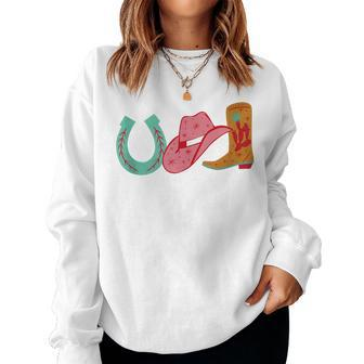 Horseshoe Pink Cowgirl Hat And Boot Western Cowgirl Rodeo Rodeo Women Sweatshirt | Mazezy
