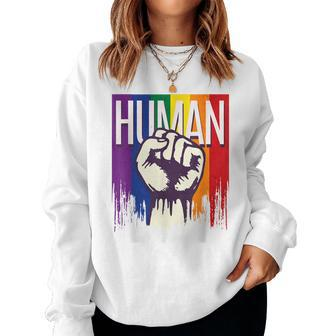 Human Lgbt Rainbow Flag Gay Pride Month Transgender Lesbian Women Sweatshirt | Mazezy
