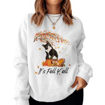 It's Fall Y'all Cute Black Cat Lovers Thanksgiving Halloween Halloween Women Sweatshirt | Mazezy
