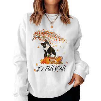 It's Fall Y'all Cute Black Cat Lovers Thanksgiving Halloween Women Sweatshirt - Thegiftio UK