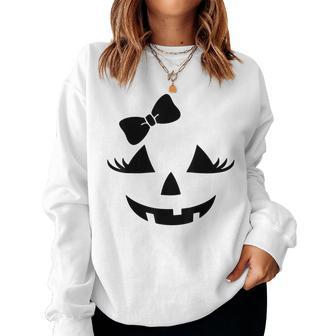 Jack O Lantern Eyelashes Pumpkin Face Halloween Girls Women Sweatshirt | Mazezy