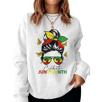 Junenth Celebrate Messy Bun Glasses Black Women Women Crewneck Graphic Sweatshirt - Seseable