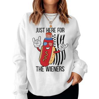 Im Just Here For The Wieners Hot Dog Cartoon 4Th Of July Women Sweatshirt | Mazezy