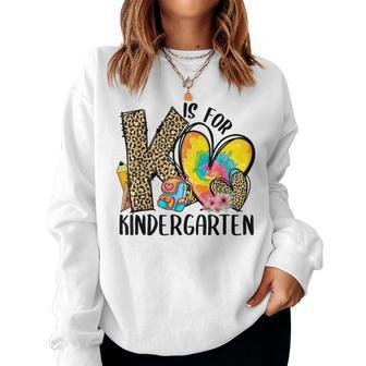 K Is For Kindergarten Teacher Leopard Heart Back To School Women Sweatshirt | Mazezy