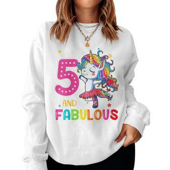 Kids 5 Year Old Gifts 5 And Fabulous Unicorn Rainbow 5Th Birthday Women Crewneck Graphic Sweatshirt - Seseable