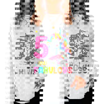 Kids 5 Year Old Gifts 5 And Fabulous Unicorn Rainbow 5Th Birthday Women Crewneck Graphic Sweatshirt | Seseable UK