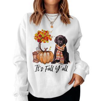 Labrador It's Fall Y'all Pumpkin Tree Coffee Chocolate For Coffee Lovers Women Sweatshirt | Mazezy
