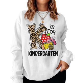 Leopard K Is For Kindergarten Teacher Student Back To School Women Crewneck Graphic Sweatshirt - Thegiftio UK