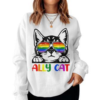 Lgbt Gay Ally Cat Be Kind Rainbow Pride Flag Men Women Women Sweatshirt | Mazezy