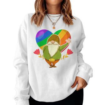 Lgbt Pride Nordic Gnome Rainbow Flag Heart Garden Gnome Women Sweatshirt | Mazezy