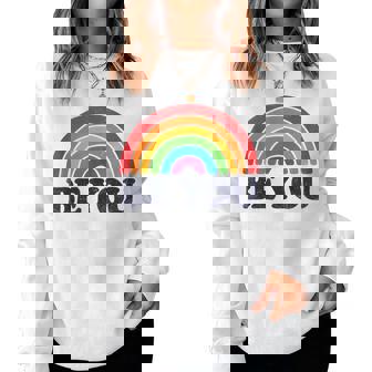 Lgbtq Be You Gay Pride Lgbt Ally Rainbow Flag Retro Vintage Women Sweatshirt | Mazezy