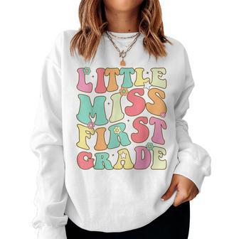 Little Miss First Grade Girls Back To School Retro Daughter For Daughter Women Sweatshirt | Mazezy