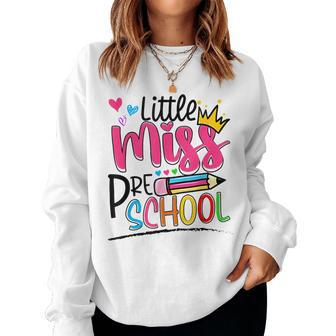 Little Miss Preschool Back To School Preschool Girls Women Crewneck Graphic Sweatshirt - Seseable