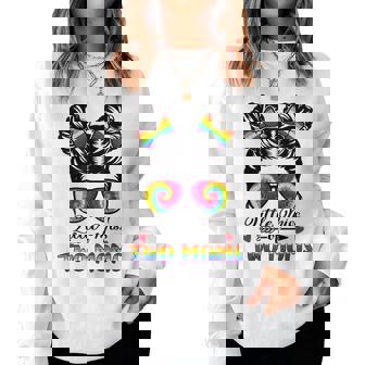 Little Miss Of Two Moms Lgbt Lesbian Pride Messy Bun Girls Sweatshirt | Mazezy