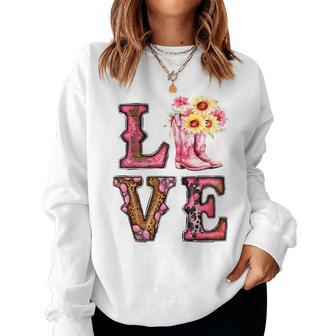Love Cowboy Boots Sunflowers Western Country Rodeo Cowgirl Rodeo Women Sweatshirt | Mazezy