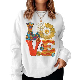 Love Peace Sign 60'S 70'S Costume Party Outfit Groovy Hippie Women Sweatshirt - Seseable