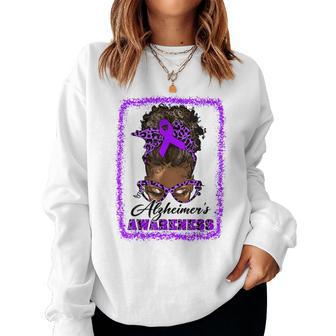 Messy Bun Afro Hair Alzheimer's Awareness Black Girls Women Sweatshirt - Thegiftio UK