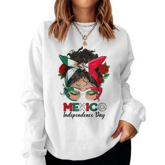 Messy Bun Mexican Flag Independence Day Woman Vintage Women Sweatshirt | Mazezy