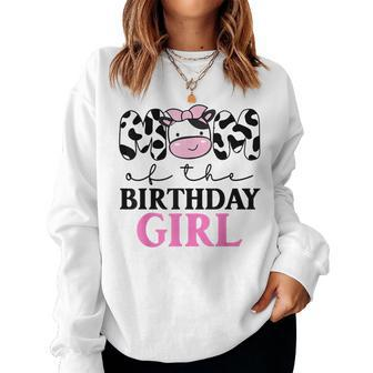 Mom Of The Birthday Girl Farm Cow Themed Family Matching Women Crewneck Graphic Sweatshirt - Seseable