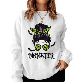Momster Halloween Messy Bun Mom Ster Women Sweatshirt - Monsterry