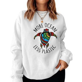 More Ocean Less Plastic Rainbow Sea Turtle Eco Life Animal  Women Crewneck Graphic Sweatshirt