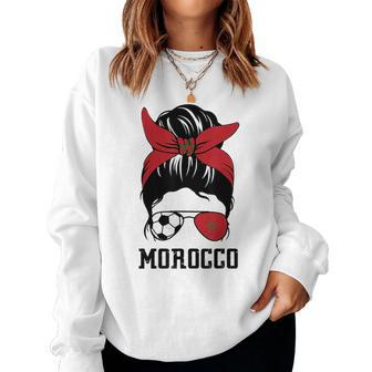 Moroccan Soccer Girl Mom Messy Bun Morocco Football Fan Women Sweatshirt | Mazezy