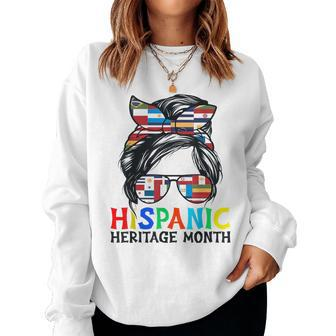National Hispanic Heritage Month Messy Bun Latin Flags Women Sweatshirt - Thegiftio UK