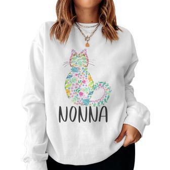 Nonna Floral Cat Italian Grandma Cat Lover White Women Sweatshirt | Mazezy