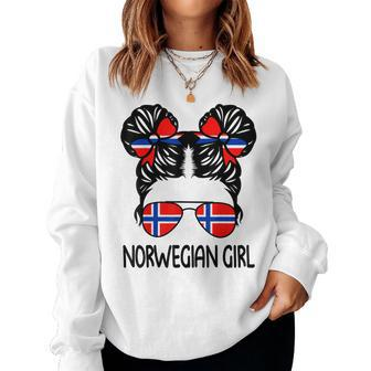 Norwegian Girl Messy Hair Norway Pride Patriotic Womens Kids Women Crewneck Graphic Sweatshirt - Thegiftio UK