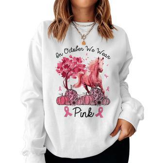 In October We Wear Pink Horse Pumpkin Breast Cancer Women Sweatshirt - Seseable
