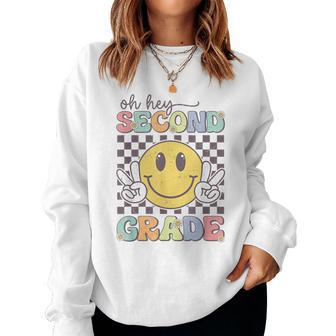 Oh Hey Second Grade Hippie Smile Face 2Nd Grade Team Women Sweatshirt | Mazezy